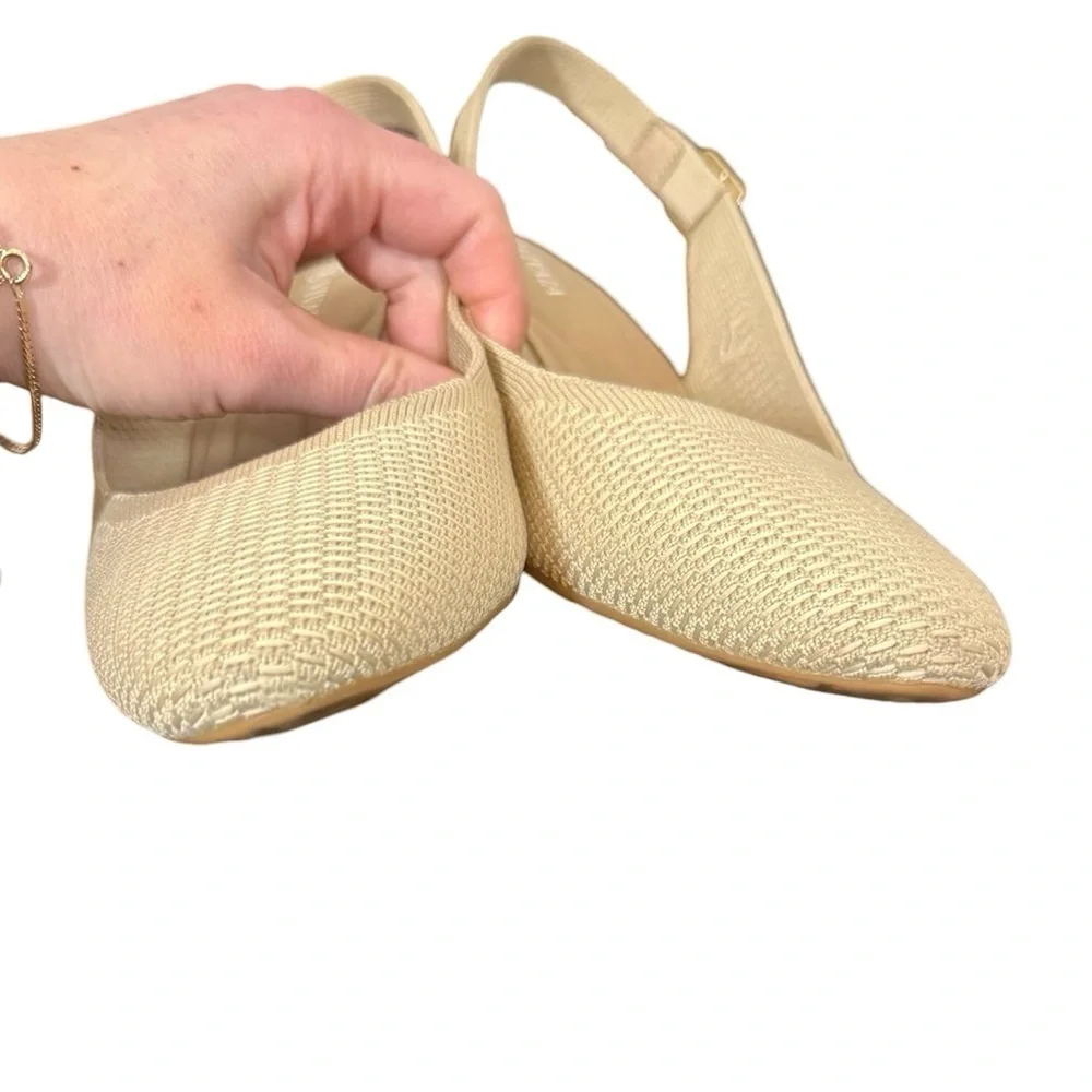 Vivaia Almond Toe Beige Slingback Wedge Tamia in Almond Crochet-Still Full Price